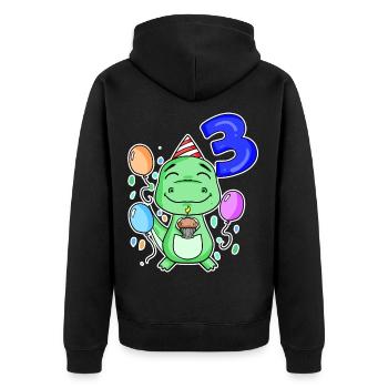 3 years old - Dinosaurs - 3rd birthday gift - Unisex Premium Organic Zip Hoodie - black - Back - Nico (187cm)