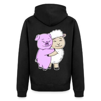 Pig and sheep cuddle cute animals - Unisex Premium Organic Zip Hoodie - black - Back - Nico (187cm)