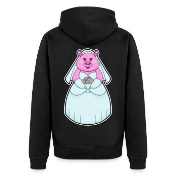 Schwein Braut Schleier Hochzeit - Unisex Premium Bio Zip Hoodie - Schwarz - Hinten - Nico (187cm)