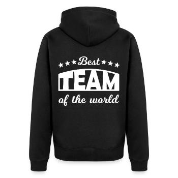Team - Unisex Premium Organic Zip Hoodie - black - Back - Nico (187cm)