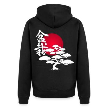 White tree and red sun - Unisex Premium Organic Zip Hoodie - black - Back - Nico (187cm)