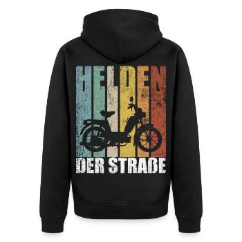 Helden der Straße Mofa 25 Kmh Mofafahrer Moped - Unisex Premium Bio Zip Hoodie - Schwarz - Hinten - Nico (187cm)