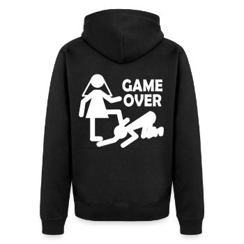 JGA Braut Bräutigam Heirat Game Over Geschenk - Unisex Premium Bio Zip Hoodie - Schwarz - Hinten - Nico (187cm)