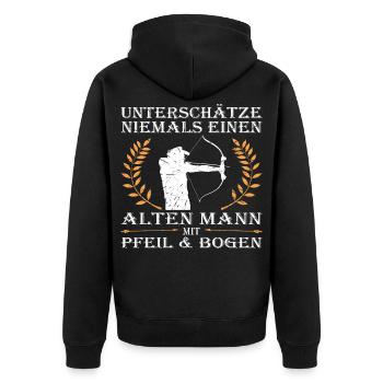 Bogenschießen, Bogensport, Bogenschütze, Archery - Unisex Premium Bio Zip Hoodie - Schwarz - Hinten - Nico (187cm)
