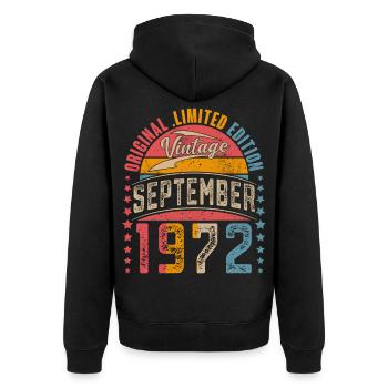 1972 September Jahrgang 50. Geburtstag Vintage - Unisex Premium Bio Zip Hoodie - Schwarz - Hinten - Nico (187cm)