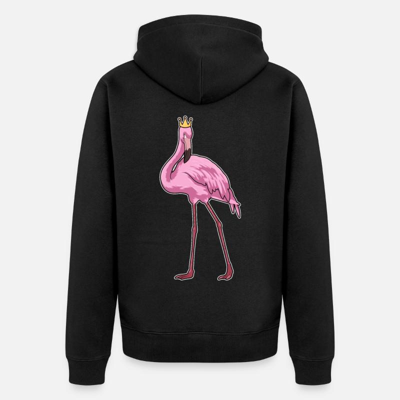 Flamant rose avec couronne - Veste à capuche bio Premium Unisexe - noir