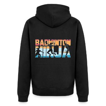 Badminton Ninja Badminton Spieler - Unisex Premium Bio Zip Hoodie - Schwarz - Hinten - Nico (187cm)