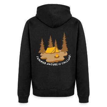 Camping Abenteuer Wandern Zitat Sommer Natur ist ca - Unisex Premium Bio Zip Hoodie - Schwarz - Hinten - Nico (187cm)