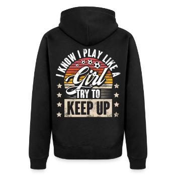 Fußball Fußballerin Fußballspielerin - Unisex Premium Bio Zip Hoodie - Schwarz - Hinten - Nico (187cm)