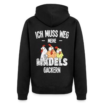 Meine Mädels Huhn Gackern Hühner Hühnerhalter - Unisex Premium Bio Zip Hoodie - Schwarz - Hinten - Nico (187cm)