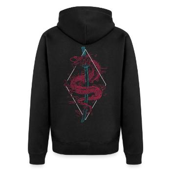 Japanischer Drache Schwert Katana Kanji Japanese - Unisex Premium Bio Zip Hoodie - Schwarz - Hinten - Nico (187cm)