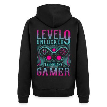 9. Geburtstag Level 9 Gamer Gaming Zocken - Unisex Premium Bio Zip Hoodie - Schwarz - Hinten - Nico (187cm)