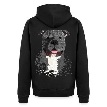 American Bully XL Polygon künstlerisch gestaltet - Unisex Premium Bio Zip Hoodie - Schwarz - Hinten - Nico (187cm)