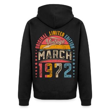 1972 März Jahrgang 50. Geburtstag Vintage Retro - Unisex Premium Bio Zip Hoodie - Schwarz - Hinten - Nico (187cm)