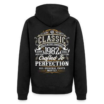 40. Geburtstag Baujahr 1982 Geburtsjahr - Unisex Premium Bio Zip Hoodie - Schwarz - Hinten - Nico (187cm)