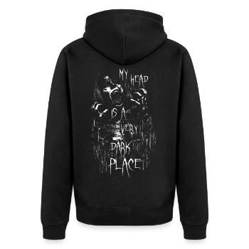 My Head Is A Very Dark Place Edgy Soft Grunge - Unisex Premium Bio Zip Hoodie - Schwarz - Hinten - Nico (187cm)