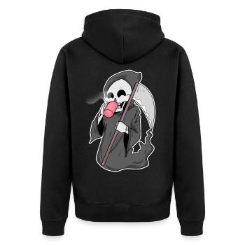 Sensenmann mit Kaffee - Unisex Premium Bio Zip Hoodie - Schwarz - Hinten - Nico (187cm)