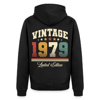 1979 Jahrgang Baujahr Geburtstag Vintage - Unisex Premium Bio Zip Hoodie - Schwarz - Hinten - Nico (187cm)