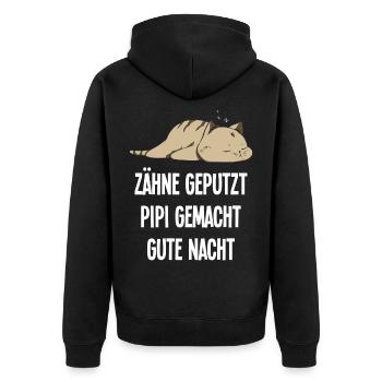 Zähne Geputzt Gute Nacht Katze Schlafshirt - Unisex Premium Bio Zip Hoodie - Schwarz - Hinten - Nico (187cm)
