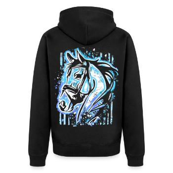 Blaues Pferd - Pferdekopf Zeichnung Pferde Malerei - Unisex Premium Bio Zip Hoodie - Schwarz - Hinten - Nico (187cm)