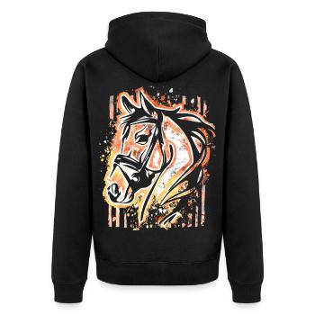 Pferd - Bunter Pferdekopf - Reiten - Reiter - Ross - Unisex Premium Bio Zip Hoodie - Schwarz - Hinten - Nico (187cm)