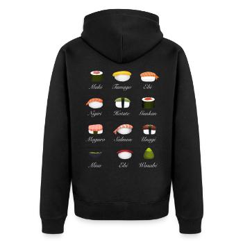 sushi kit übersicht Speisekarte japan manga essen - Unisex Premium Bio Zip Hoodie - Schwarz - Hinten - Nico (187cm)