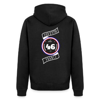 Fier d'être du 46 - Veste à capuche bio Premium Unisexe - noir - Dos - Nico (187cm)
