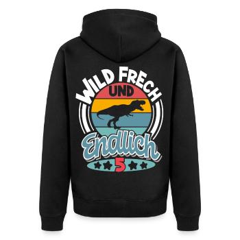 5 Jahre 5. Geburtstag Dino Dinosaurier - Unisex Premium Bio Zip Hoodie - Schwarz - Hinten - Nico (187cm)