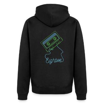 Achtziger Jahre Kassette 80er Jahre Retro - Unisex Premium Bio Zip Hoodie - Schwarz - Hinten - Nico (187cm)