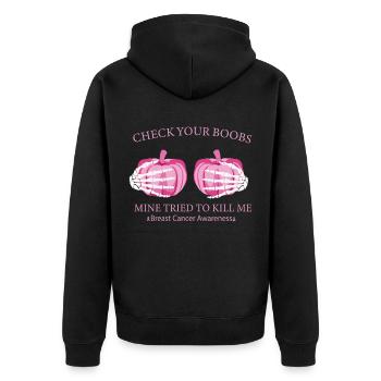 Check Your Boobs Breast Cancer Pumpkin - Unisex Premium Organic Zip Hoodie - black - Back - Nico (187cm)
