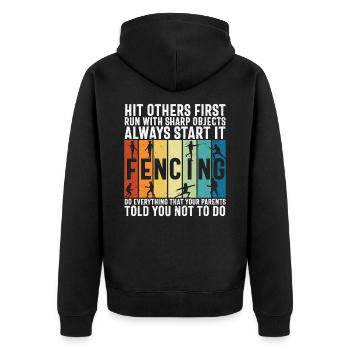 Fechtsport Wortspiel für Fechter - Unisex Premium Bio Zip Hoodie - Schwarz - Hinten - Nico (187cm)