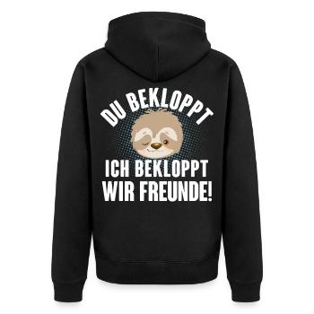 Faultier Bekloppt Freunde - Unisex Premium Bio Zip Hoodie - Schwarz - Hinten - Nico (187cm)