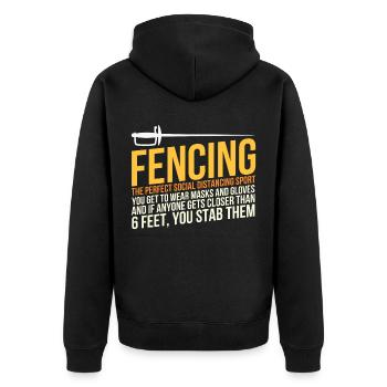Fechten Perfekter Social Distancing Sport - Unisex Premium Bio Zip Hoodie - Schwarz - Hinten - Nico (187cm)