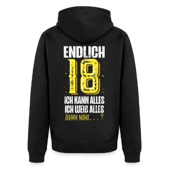 18. Geburtstag 18 Jahre - Unisex Premium Bio Zip Hoodie - Schwarz - Hinten - Nico (187cm)