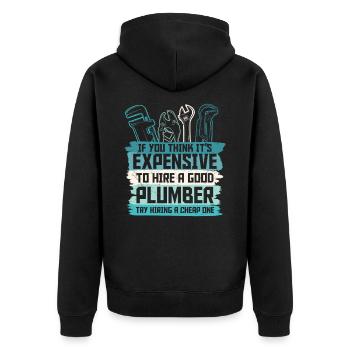 Einen guten Klempner mieten ist nicht teuer - Unisex Premium Bio Zip Hoodie - Schwarz - Hinten - Nico (187cm)