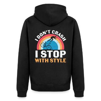Radfahren Ich stürze nicht, ich höre mit Stil auf - Unisex Premium Bio Zip Hoodie - Schwarz - Hinten - Nico (187cm)