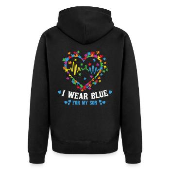 Je porte du bleu pour mon fils Autism Design - Veste à capuche bio Premium Unisexe - noir - Dos - Nico (187cm)