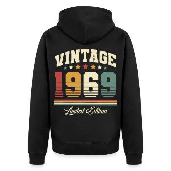 1969 Jahrgang Baujahr Geburtstag Vintage - Unisex Premium Bio Zip Hoodie - Schwarz - Hinten - Nico (187cm)