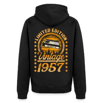 1957 Baujahr Jahrgang Geburtsjahr Geburtstag - Unisex Premium Bio Zip Hoodie - Schwarz - Hinten - Nico (187cm)