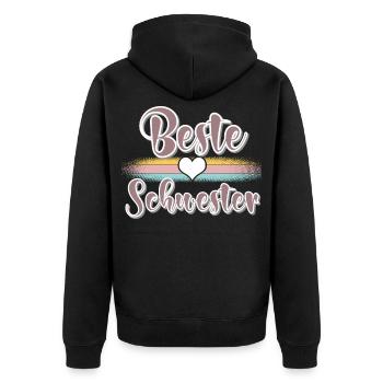 Beste Schwester - Unisex Premium Bio Zip Hoodie - Schwarz - Hinten - Nico (187cm)