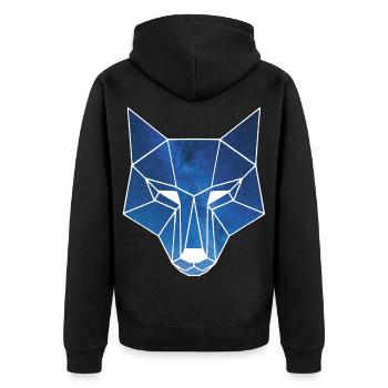 Weißer Wolf und Sternenhimmel - Unisex Premium Bio Zip Hoodie - Schwarz - Hinten - Nico (187cm)