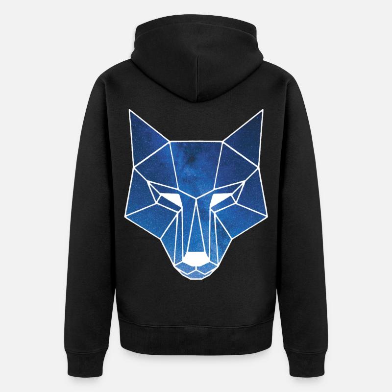 Weißer Wolf und Sternenhimmel - Unisex Premium Bio Zip Hoodie - Schwarz