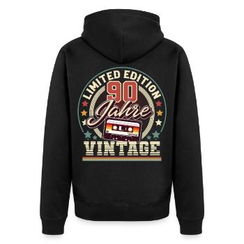90. Geburtstag Vintage Audiokassette 90 Jahre - Unisex Premium Bio Zip Hoodie - Schwarz - Hinten - Nico (187cm)