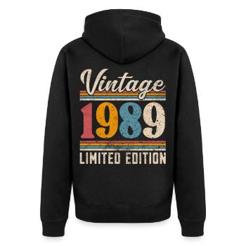 1989 Millésime Année de construction Anniversaire Vintage - Veste à capuche bio Premium Unisexe - noir - Dos - Nico (187cm)