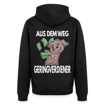 Aus dem Weg du Geringverdiener - Kapitalismus - Unisex Premium Bio Zip Hoodie - Schwarz - Hinten - Nico (187cm)