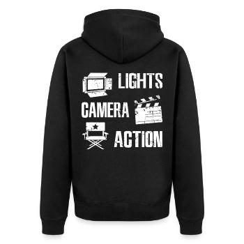 Filmemacher - Unisex Premium Bio Zip Hoodie - Schwarz - Hinten - Nico (187cm)