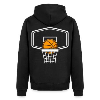 Basketball mit Korb zum selber gestalten - Unisex Premium Bio Zip Hoodie - Schwarz - Hinten - Nico (187cm)