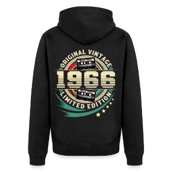 1966 Geburtsjahr Jahrgang Baujahr Geburtstag - Unisex Premium Bio Zip Hoodie - Schwarz - Hinten - Nico (187cm)