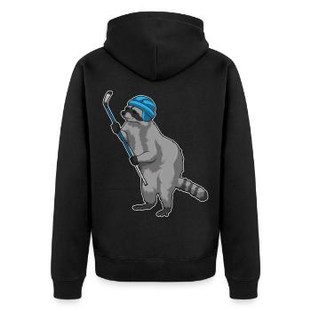 Waschbär Eishockey Eishockeyschläger - Unisex Premium Bio Zip Hoodie - Schwarz - Hinten - Nico (187cm)