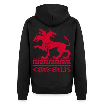 Red cerberus dog - Unisex Premium Organic Zip Hoodie - black - Back - Nico (187cm)